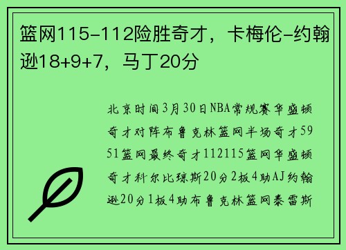 篮网115-112险胜奇才，卡梅伦-约翰逊18+9+7，马丁20分
